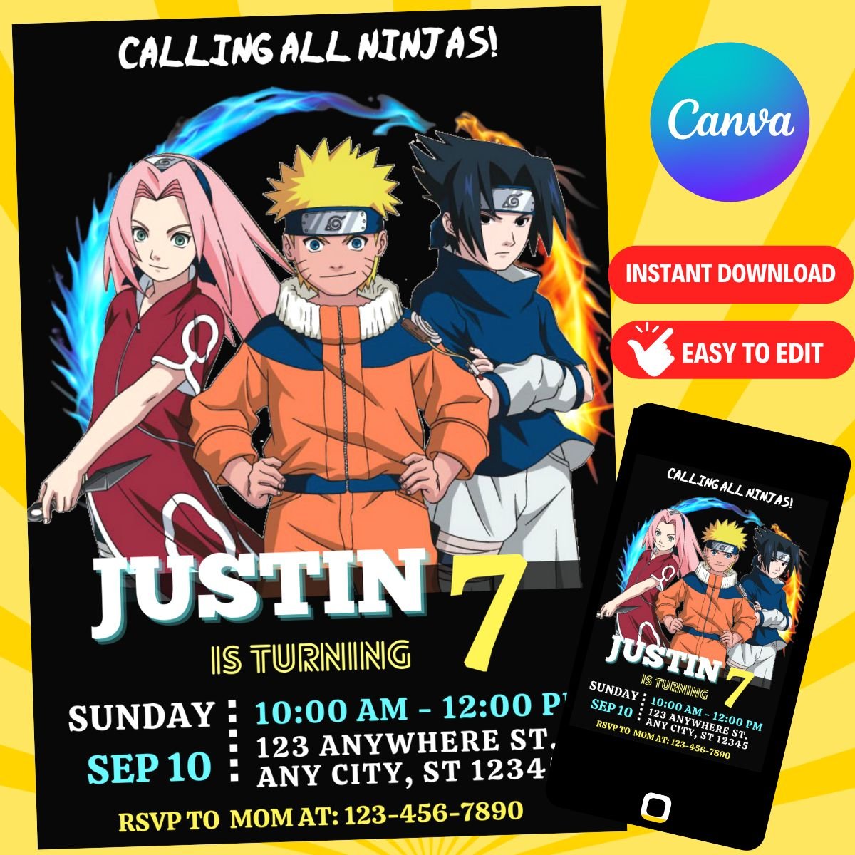 Naruto Birthday Invitation Digital Template
