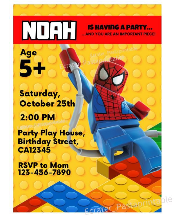Lego Spiderman Birthday Invitation Template