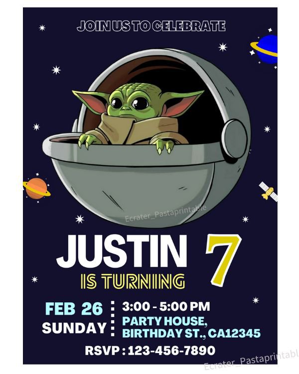 Baby Yoda Birthday Invitation Template