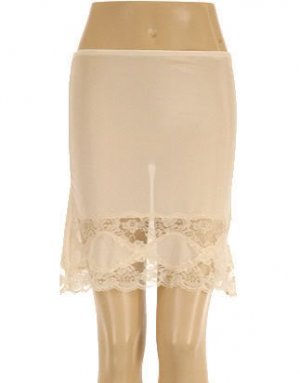 NEW 18" MINI LACE HALF SLIP SHEER NYLON SKIRT WHITE