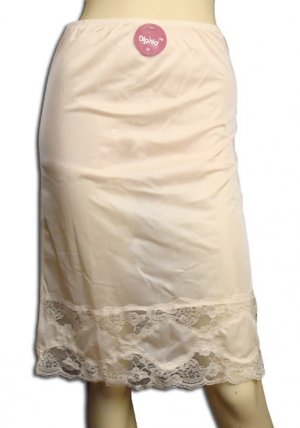 NEW 24" LONG HALF SLIP SHEER NYLON SKIRT BEIGE  LARGE
