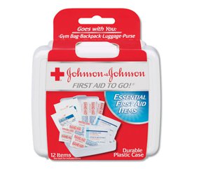 Johnson & Johnson Mini First Aid To Go Kit, 12-Pieces, Plastic Case