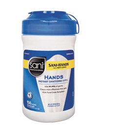 Sani Professional Hands Instant Sanitizing Wipes, 6 x 5, White, 100/Canister