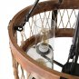 Anmytek Round Wooden Chandelier with Clear Glass Shade Rope and Metal Pendant Five Decorative