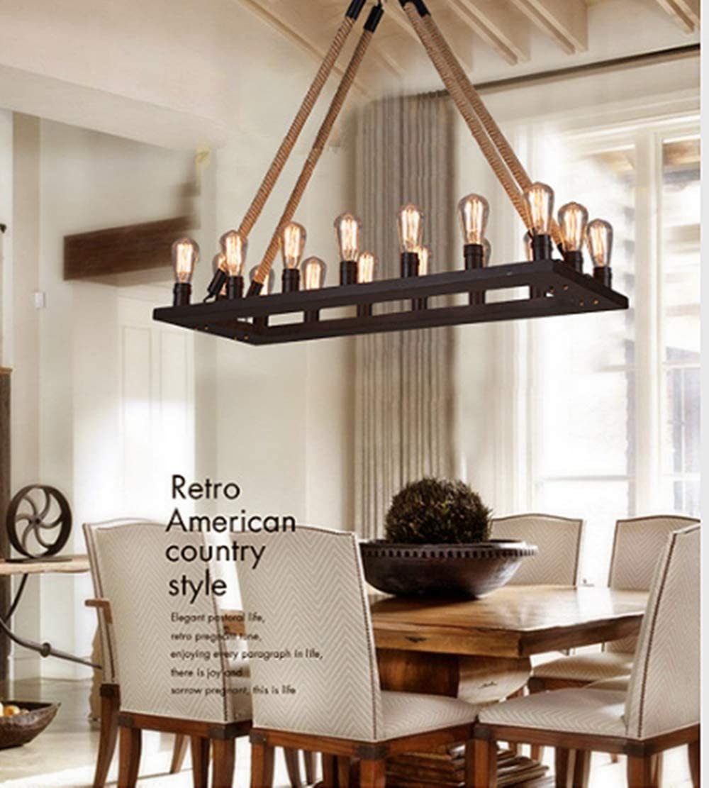 RUXUE Vintage Barn Rope Rectangle Ceiling Light Industrial Pendant Light Fixtures E26 Bulb Sockets