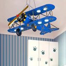 Deco Pendant Light Cartoon Biplane 8 Lights Chandelier Navy Blue Metal LED Light for Amusement Park
