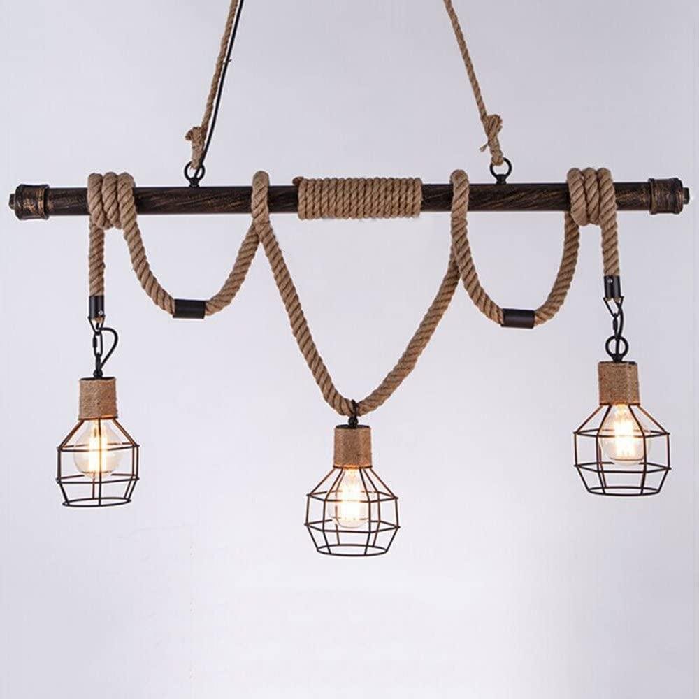 Multi-Light Rope Pendant Lights Chandelier Celling Lamp Hanging Light with Cage Guard  Dark Bronze