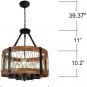 Rustic Round Wood Five Lights Farmhouse Chandeliers Wooden Island Pendant Rope Metal Ceiling Light