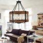 Rustic Round Wood Five Lights Farmhouse Chandeliers Wooden Island Pendant Rope Metal Ceiling Light