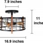Round Rustic Semi Flush Mount Light, Black Metal and Wood Ceiling Lighting Industrial Light Fixture