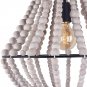 Conical Wood Bead Chandelier Retro Style Pendant Lamp Industrial Metal Ring Frame Ceiling Lamp