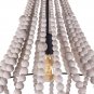 Conical Wood Bead Chandelier Retro Style Pendant Lamp Industrial Metal Ring Frame Ceiling Lamp