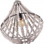 Conical Wood Bead Chandelier Retro Style Pendant Lamp Industrial Metal Ring Frame Ceiling Lamp