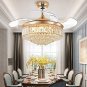 42-inch Crystal Ceiling Light LED Remote Control Retractable Extension Dimmable Wind Speed (Gold)