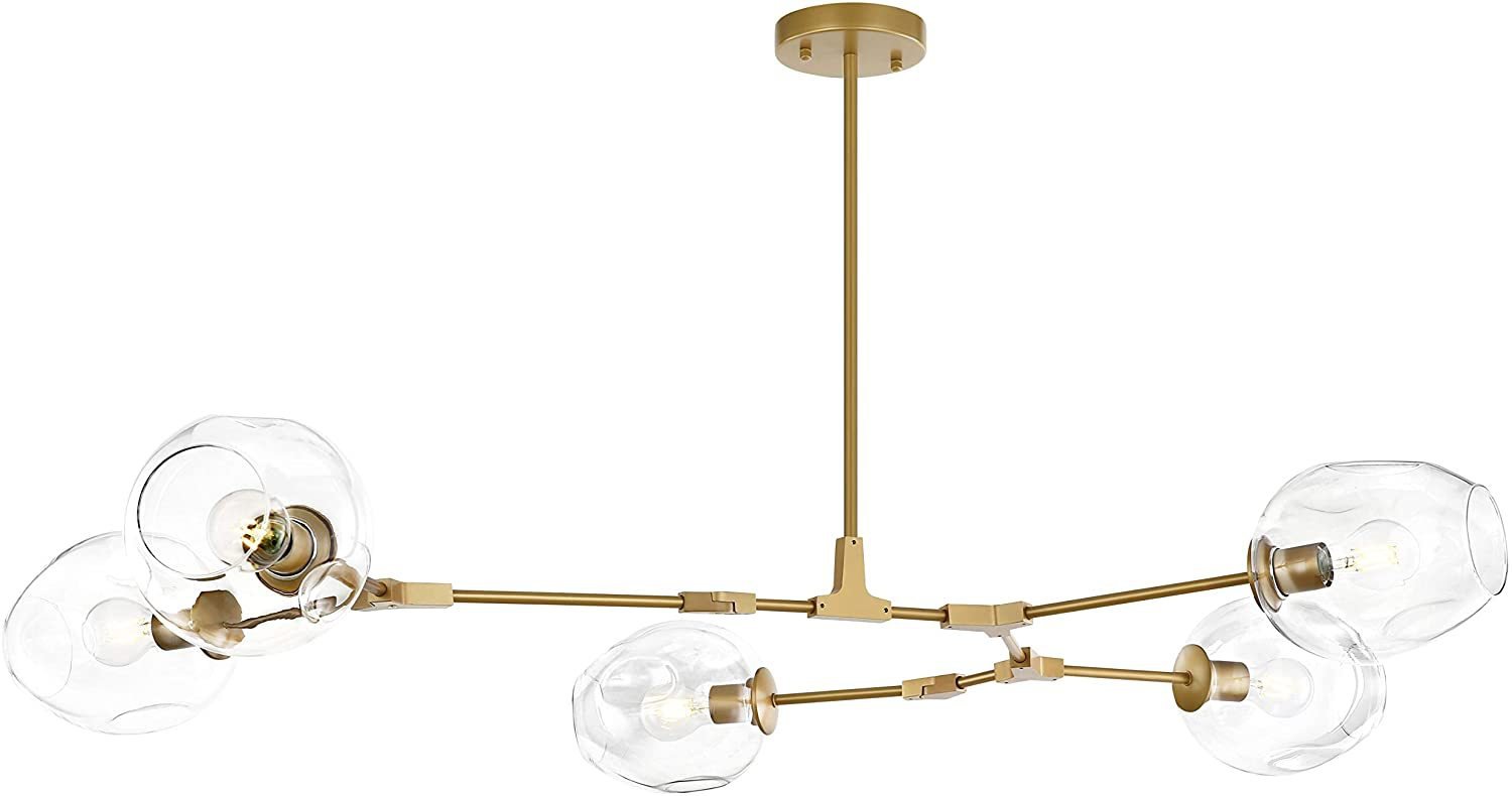 Thurston 5-Light Adjustable Chandelier Pendant, Matte Gold with Clear Glass Shades Lighting Fixture