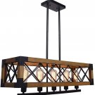 Farmhouse Kitchen Island Wood Hanging Light Fixture 5 Light  Industrial Dining Room Chandelier Brown