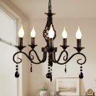 Country Chandelier, 5 Lamps Black Crystal Candle Chandelier, Industrial Retro Chandelier Fixed Lamp