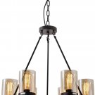 6-Light Wood Kitchen Farmhouse Chandelier Pendant Island Light Fixtures Black(Bulb Not Included)