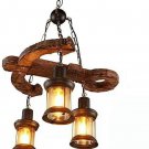 Industrial Hanging Lantern Chandelier 3 Lights Loft Wooden Anchor Pendant Lighting Fixture
