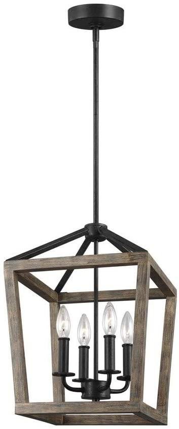 Feiss Gannet Wood Lantern Pendant Lighting Brown 4-Light
