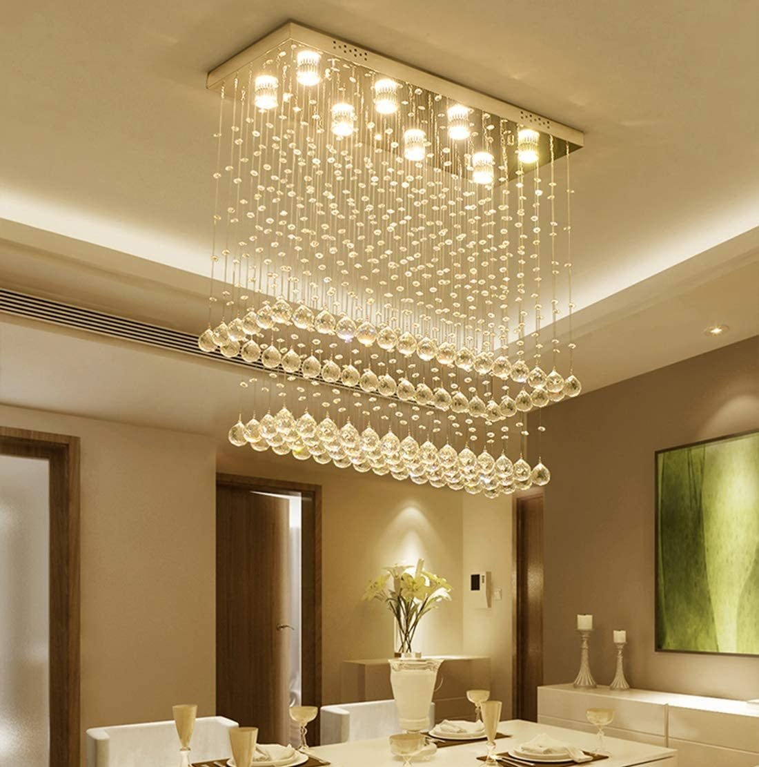 Rectangular Raindrop Crystal Chandelier Fixture Pendant Flush Mount LED Light Rectangle Chandeliers