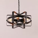Unitary Antique Black Metal Drum Round Pendant Light with 5 E26 Bulb Sockets 200W Painted Finish