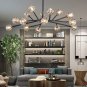 Chandelier 18-Light Crystal Pendant 43" LED Ceiling Light Pendant, Crystal with G9 LED Bulbs (Black)