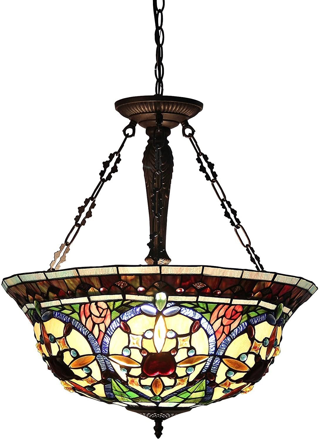 Chloe Lighting  Tiffany-Style Victorian 3 Light Inverted Ceiling Pendant 22-Inch Shade