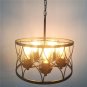Round Industrial Chandelier with Seeded Glass Shade, Black Metal Wire Cage Drum Chandelier 5 Light