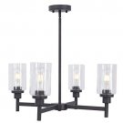 4 Light Glass Chandelier Black Kitchen Lighting Fixture Hanging with Cylinder Clear Pendant Light