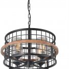 Rustic Round Chandelier Pendant Lighting with 4 Glass Shades, Industrial Drum Chandelier Black