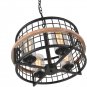 Rustic Round Chandelier Pendant Lighting with 4 Glass Shades, Industrial Drum Chandelier Black