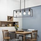 4 Light Industrial Vintage Open Frame Rectangle Chandeliers Modern Black Linear Cage Ceiling Light
