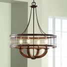 Frankton Bronze Pendant Chandelier 22" Wide Rustic Farmhouse Mesh Drum Hardwood Arm 4-Light