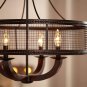 Frankton Bronze Pendant Chandelier 22" Wide Rustic Farmhouse Mesh Drum Hardwood Arm 4-Light