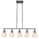 SHENGYADI 5-Light Amber Crackled Glass Pendant Light Modern Kitchen Island Lighting