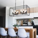 VINLUZ 10 Lights Kitchen Island Pendant Lighting Black Farmhouse Industrial Chandelier