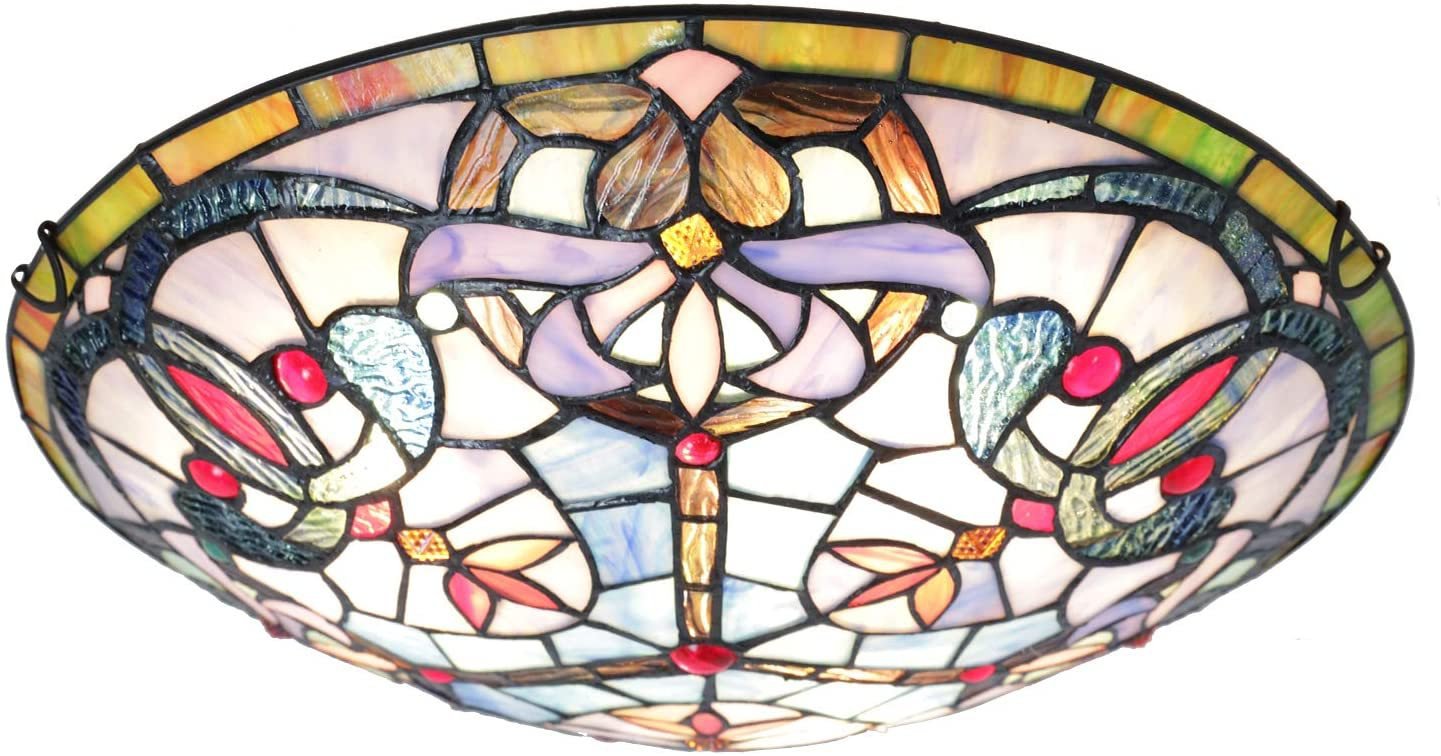 Semi Flush Mount Light Glass Shade Ceiling Light Fixture with 16 Inch Stained Glass Shade  3- Light
