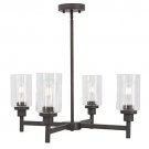 4 Light Glass Farmhouse Chandelier  Lighting Fixture Hanging with Cylinder Clear Glass Pendant Light