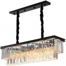 NOXARTE L47" Rectangular Crystal Chandelier Matt Black Metal Frame Island Hanging Lamp