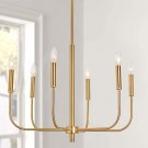 6 Lights Brushed Brass Chandelier Lighting Fixture Adjustable Height Classic Farmhouse Style