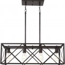 4-Light Dining Room Chandelier Black Rectangle Rustic Light Fixtures Ceiling Hanging Lighting