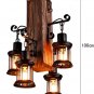 Industrial Retro Wooden Chandelier Retro Fluffy Lantern Chandelier 4 Lamps Hanging Lighting