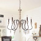 Antique Handmade Wood Chandelier with Drops Farmhouse Pendant Lights for Dining Room and Living Room