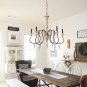 Antique Handmade Wood Chandelier with Drops Farmhouse Pendant Lights for Dining Room and Living Room