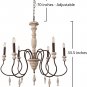 Antique Handmade Wood Chandelier with Drops Farmhouse Pendant Lights for Dining Room and Living Room