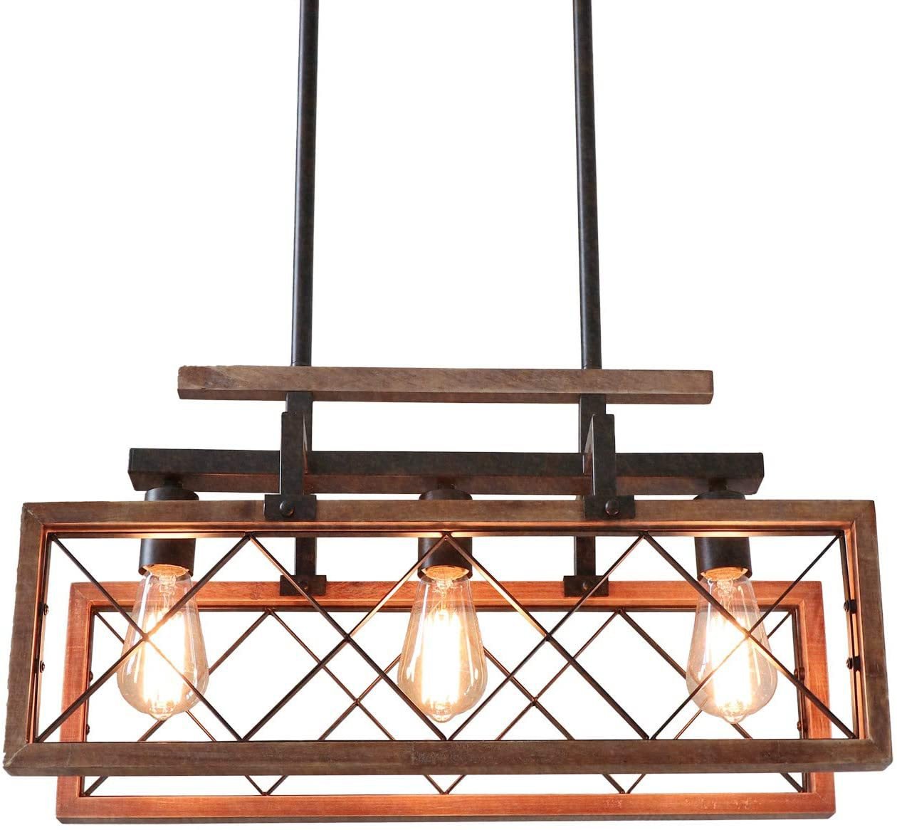 Rustic Wood Chandelier Rectangle Kitchen Farmhouse Chandelier Dining Room Island Pendant Light
