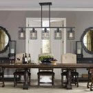 Pendant Lighting 5 Lights Linear Light Fixtures Rustic Semi Flush Chandeliers with Metal Cage Shades