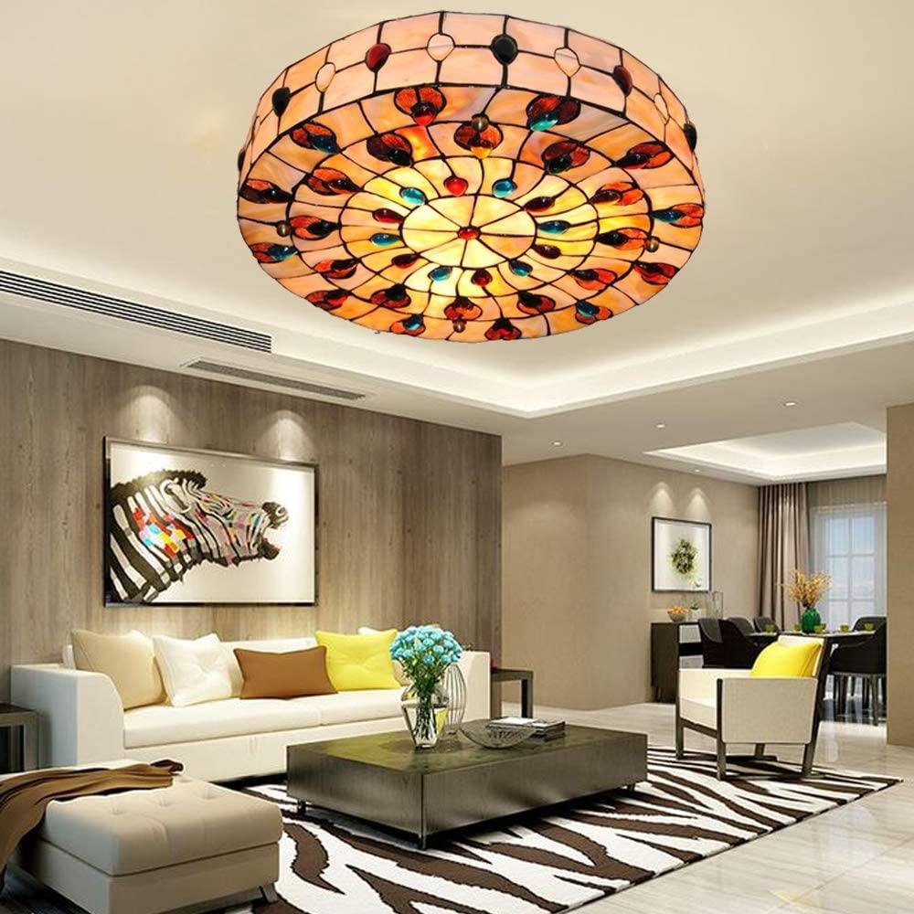 Flush Mount Ceiling Light Shell Shade LED Ceiling Lamp Hand-Made Stained Glass Pendant Light