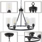 6-Light Chandeliers for Dining Room, Black Light Fixtures Ceiling Hanging Industrial Pendant Light